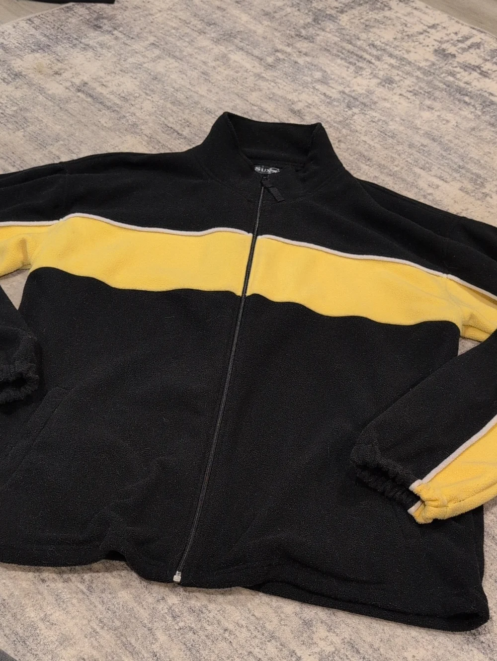 Black Fleece Zip-Up Jacket with Yellow Stripe XxL Suxxess